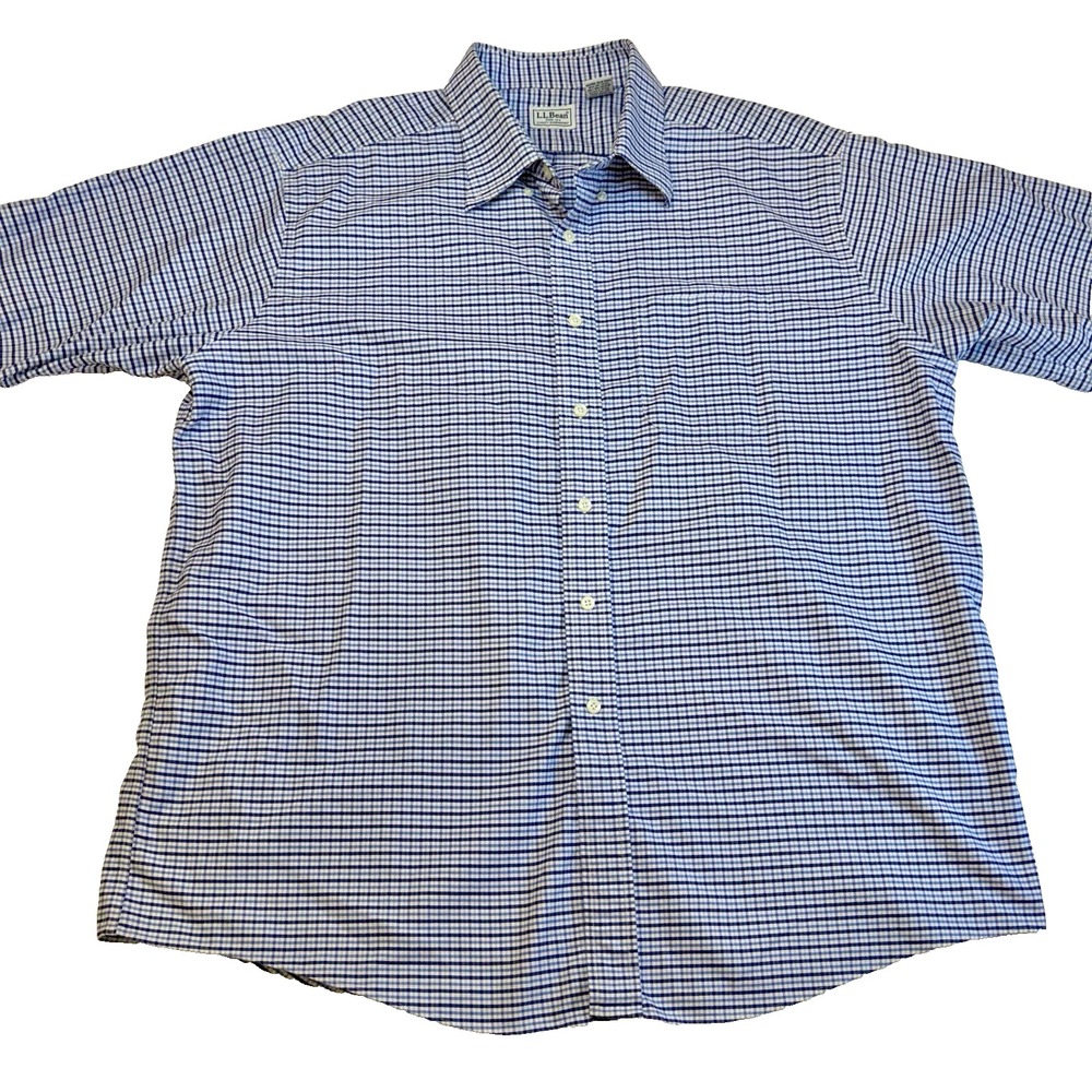L.L.Bean Plaid Shirt Men's XXL‎ / 18 Blue Cotton Button Down Short Sleeve